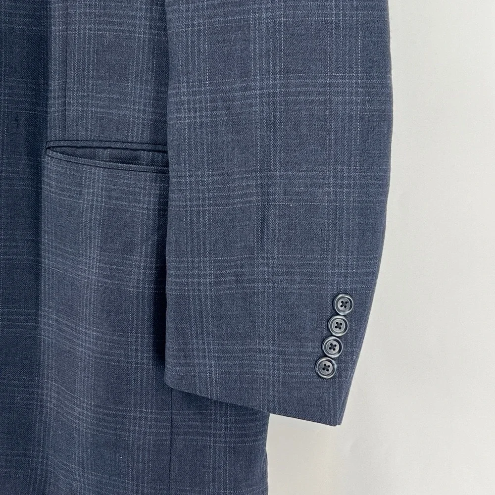 Jos A Bank Blazer Mens 42L Blue Wool Glen Check Plaid Sport Coat Jacket 2 Button